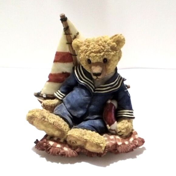 Vtg O’Well Musical Teddy Bear with Sailboat Resin Figurine "Getting to Know You” - Picture 1 of 6